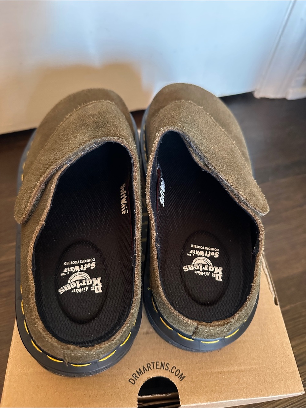 Dr. Martens Bronx Suede Zebzag Green Suede Slip-On Clogs Velcro straps Women’s 8 - Picture 4 of 5